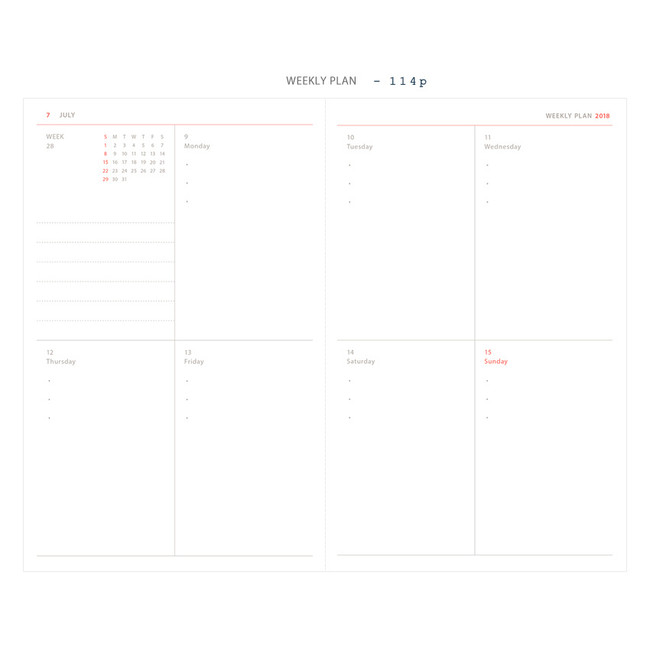 Weekly plan - 2018 Agenda dated weekly diary