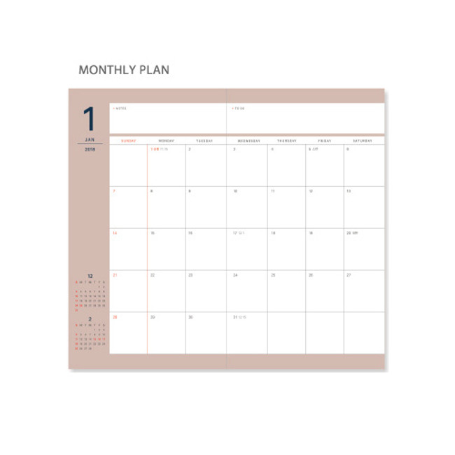 Monthly plan - 2018 joie de vivre small dated weekly diary