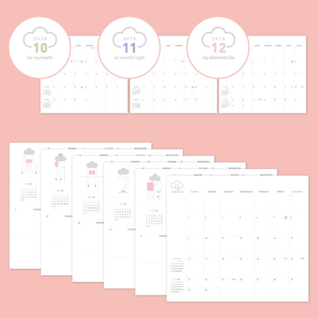 Monthly plan - 2018 Cloud story dated weekly diary scheduler 