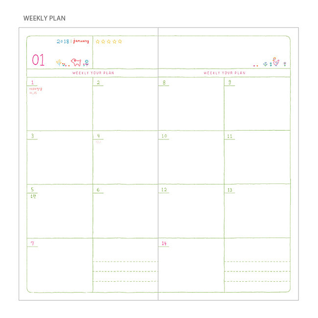 Weekly plan - 2018 Day N zoo slim dated weekly diary scheduler 