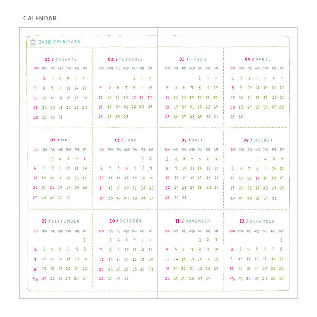 Calendar - 2018 Day N zoo slim dated weekly diary scheduler 