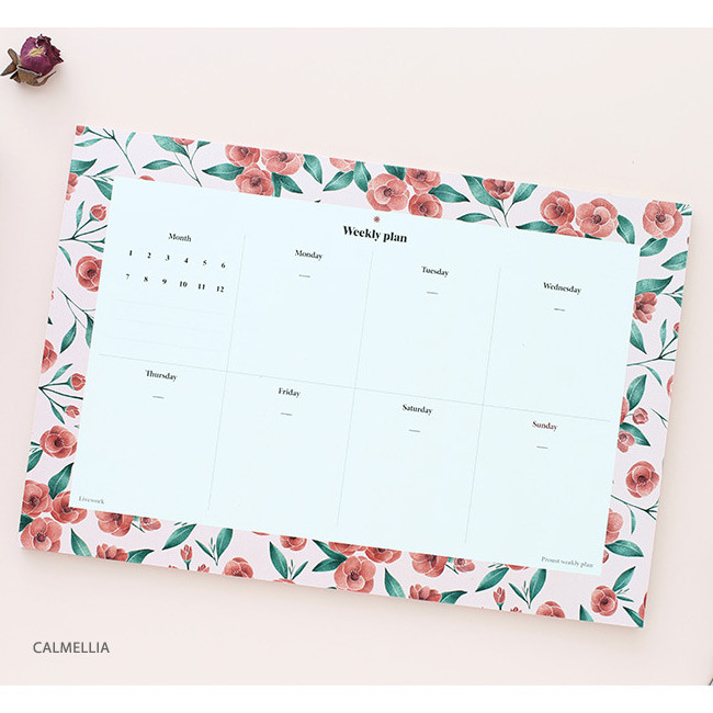 Camellia - Prust pattern undated weekly desk planner