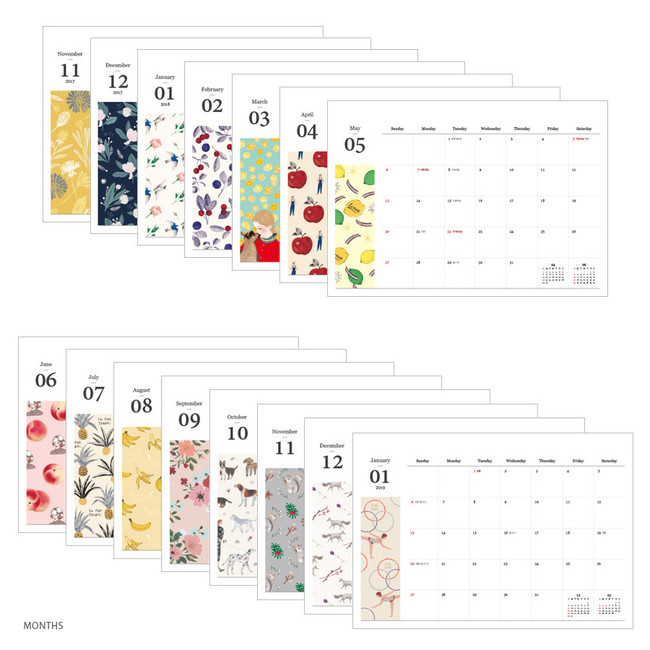 Months - 2018 Rim illustration spiral bound desk calendar 