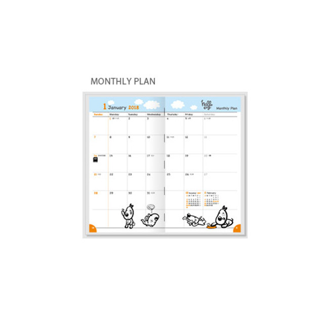 Monthly plan - 2018 Hello dog dated weekly diary agenda