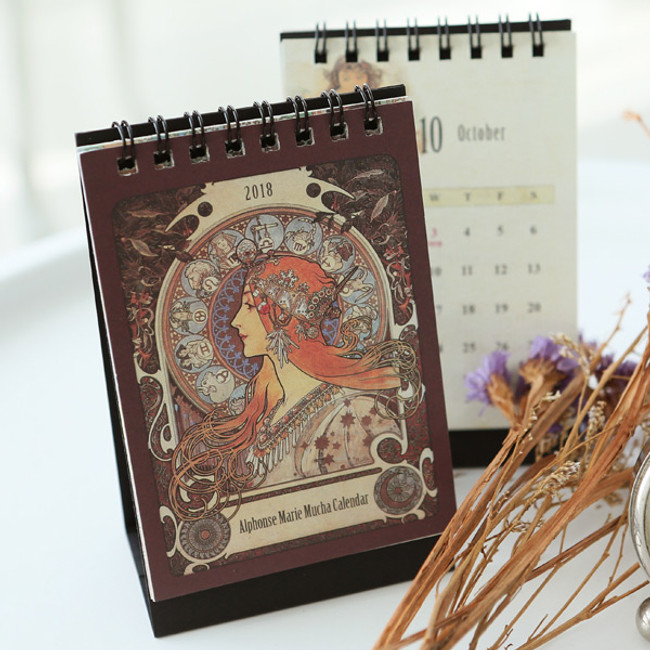 2018 Alphonse mucha spiral bound small desk calendar