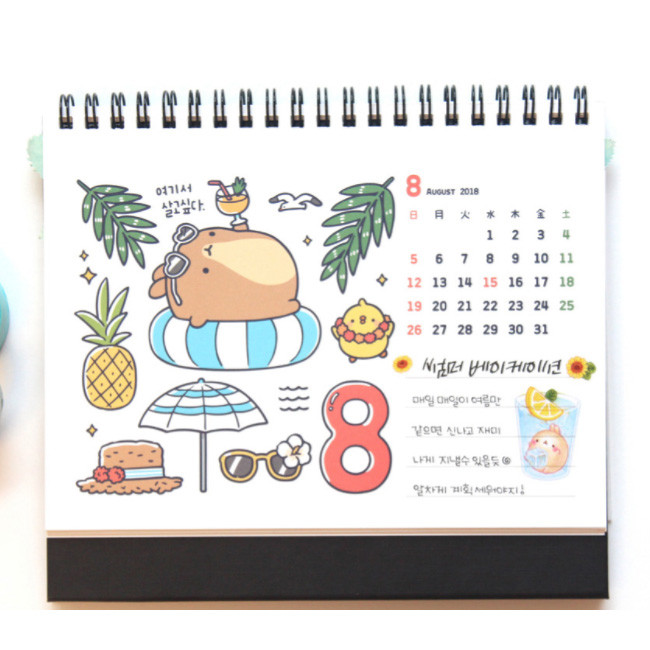 2018 Molang illustration spiral bound medium desk calendar