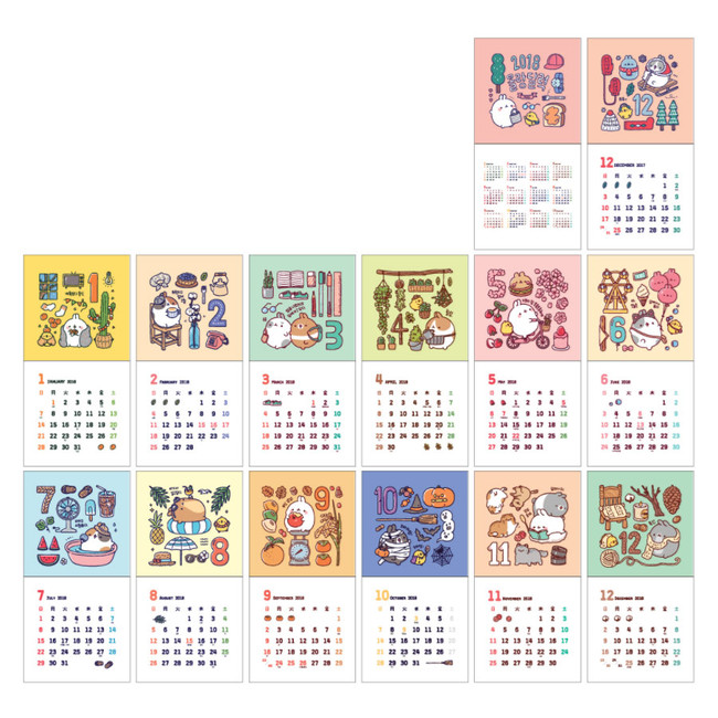 Monthly calendar - 2018 Molang illustration wall calendar