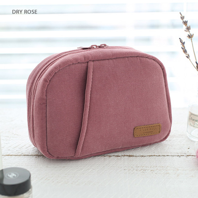 Dry rose - A low hill winter corduroy zip around small cosmetic pouch