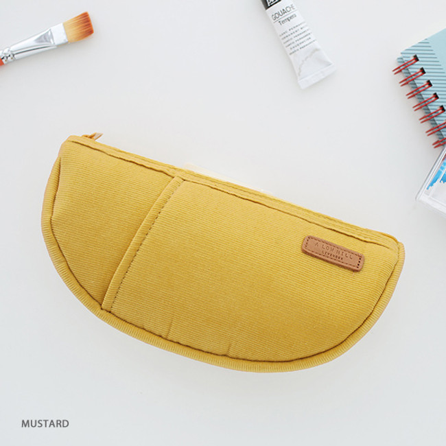 Mustard - A low hill winter corduroy half moon zipper pouch