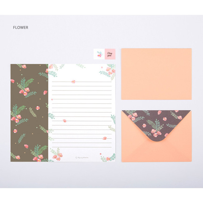 Flower - Flying Whales pattern letter paper and envelope set 