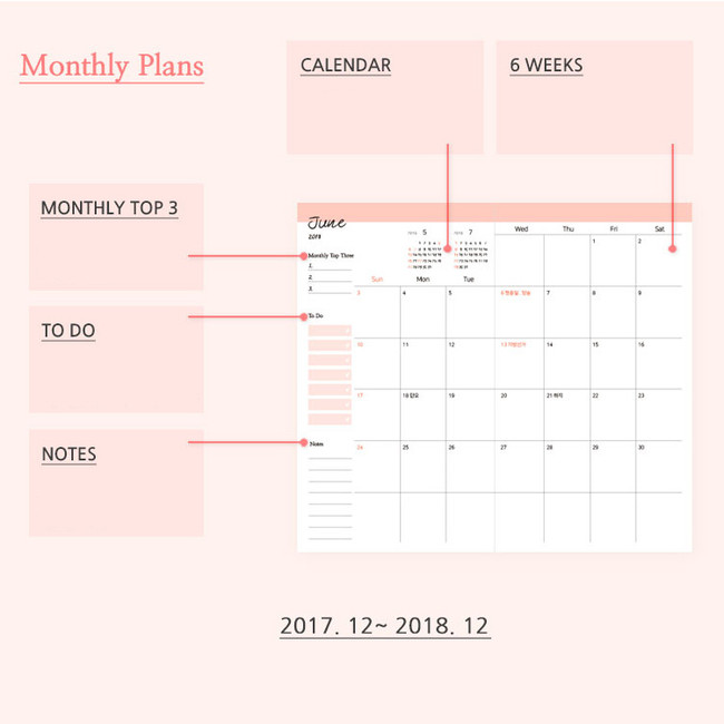 Monthly plan - 2018 Twin days dated weekly planner notebook