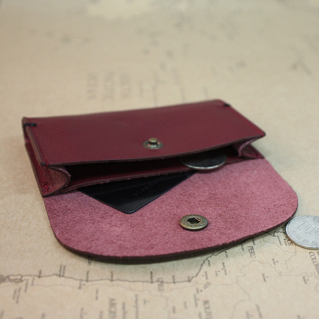 Leather small burgundy card case