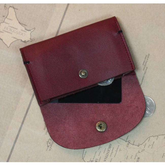 Leather small burgundy card case