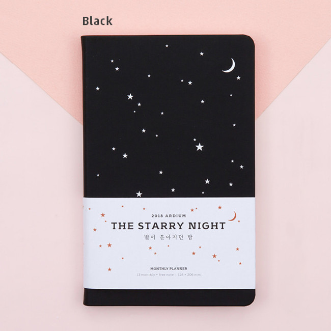 Black - 2018 Starry night dated monthly planner agenda