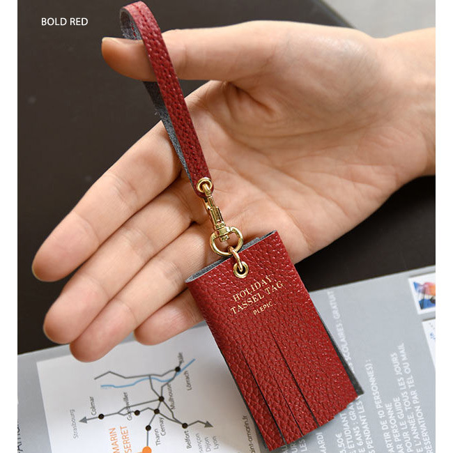 Bold red - Holiday cowhide leather tassel luggage name tag