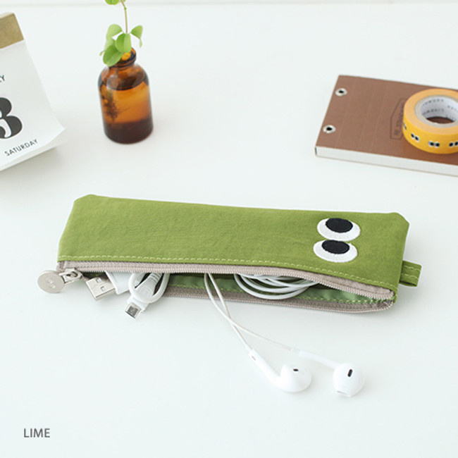 Lime -Som Som stitch small zipper pencil case