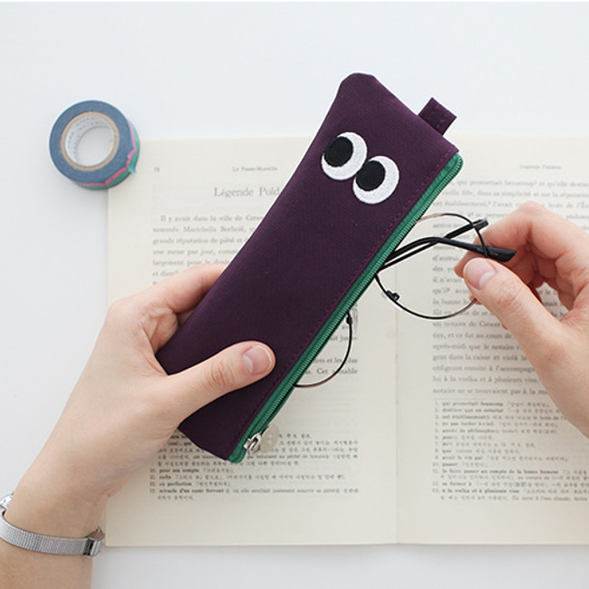 Purple - Som Som stitch small zipper pencil case