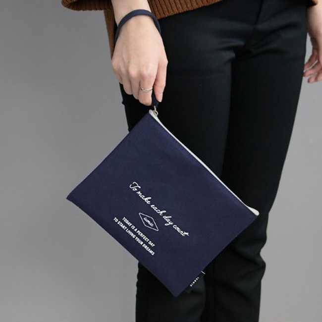 ICONIC Plain cotton flat zipper large pouch with strap