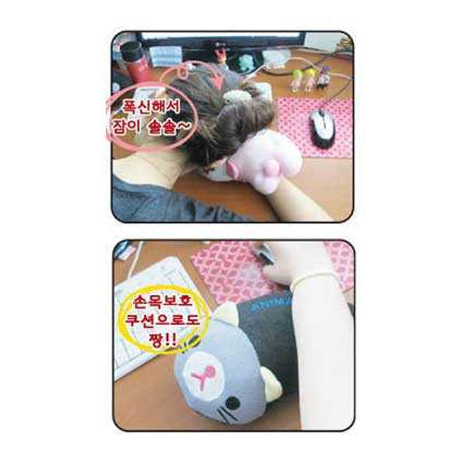 Animal Wrist Rest and Nap pillow - black cat, brown bear, pink rabbit