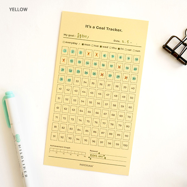 Yellow - 100 days goal planning tracker 12 sheets