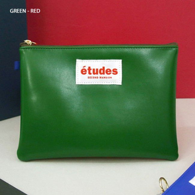 Green-Red Etudes two tone color medium zipper pouch