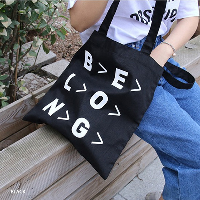 Black - Even odds cotton shoulder tote bag