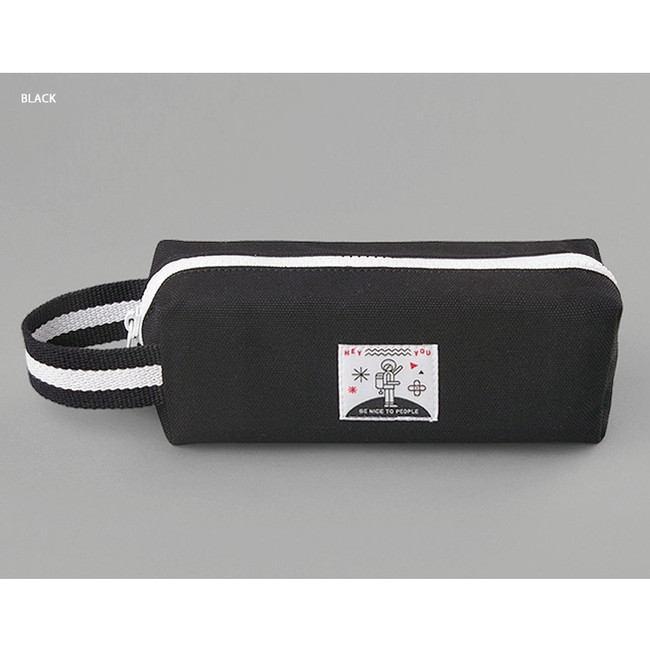 Black - BNTP Hey you zipper pencil case with strap