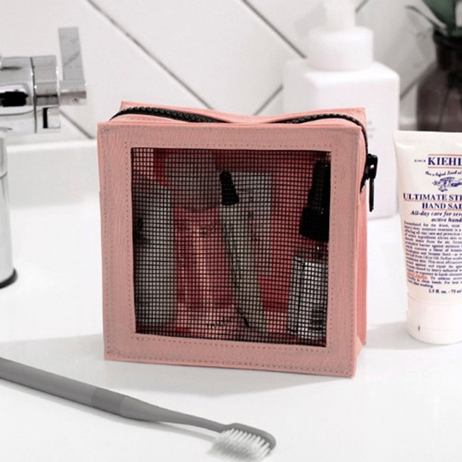 Pink - BNTP Washer block square medium zipper pouch