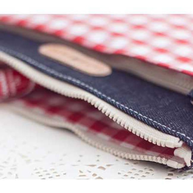 Daily lovely check pattern and denim pouch A
