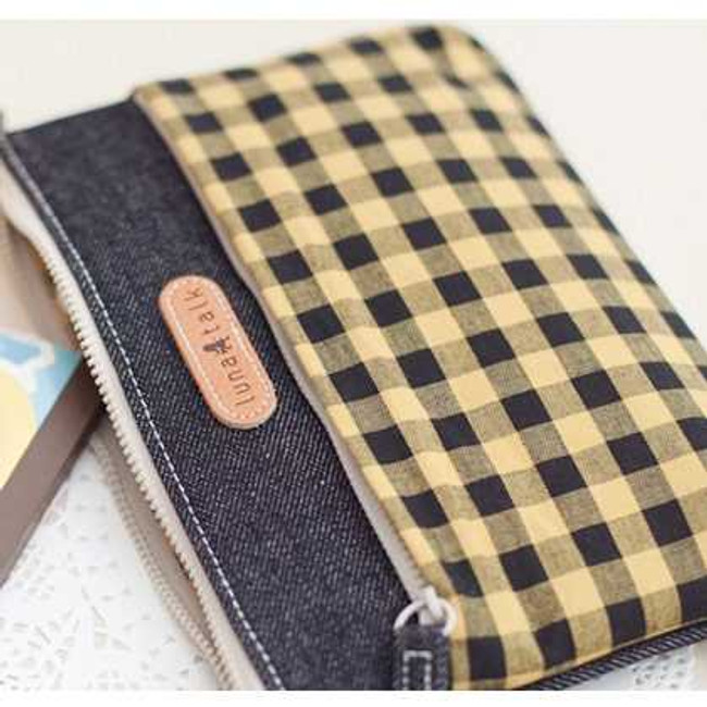 Daily lovely check pattern and denim pouch A