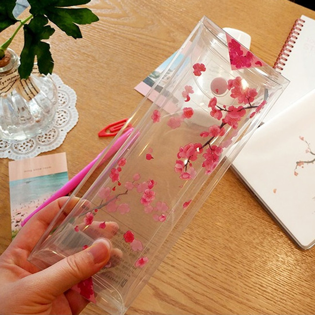 Red apricot blossom clear folding pencil case