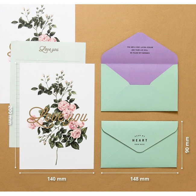 Size of Blossom illustration letter paper and envelope set