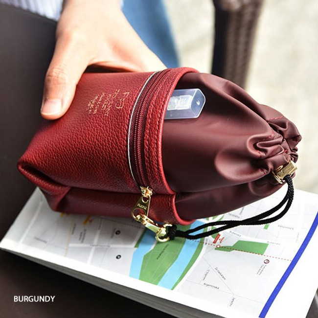 Burgundy - Sunny twin glasses pocket drawstring pouch