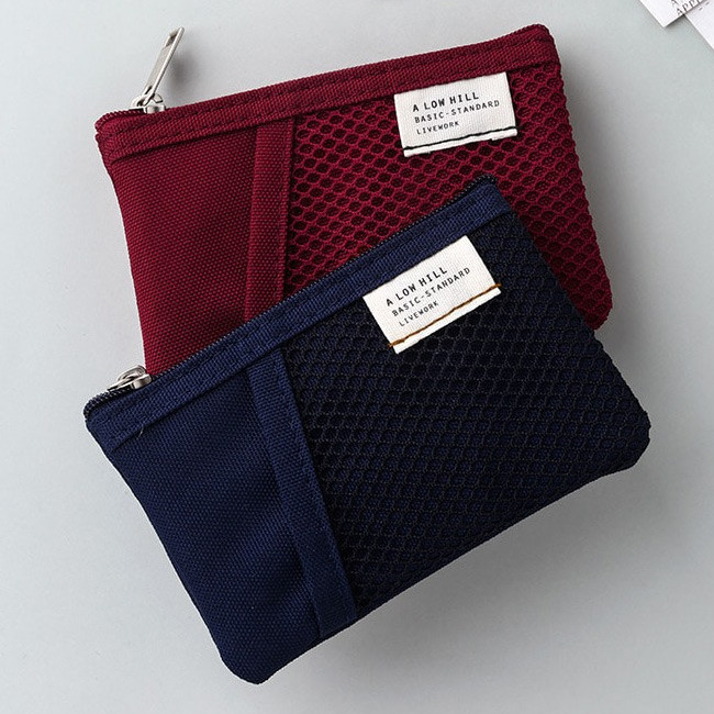 Raspberry / Navy - Livework A low hill basic mesh pocket small pouch ver2