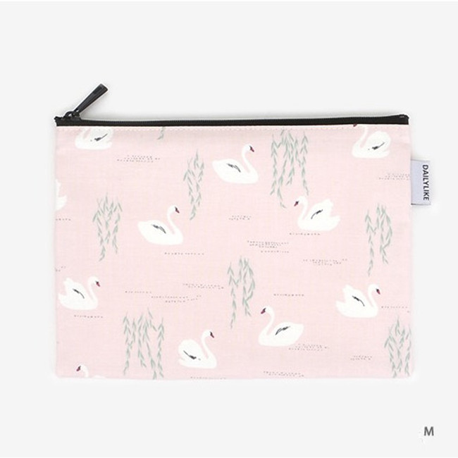 Medium - Laminated cotton fabric zipper pouch - Swan lake