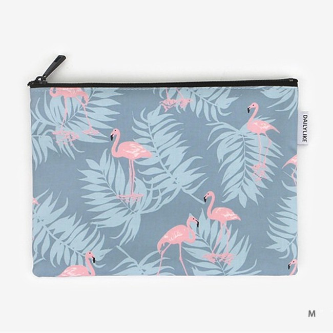 Medium - Laminated cotton fabric zipper pouch - Flamingo