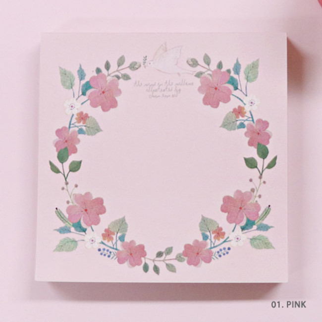 Pink - Indigo Willow flower pattern memo notepad