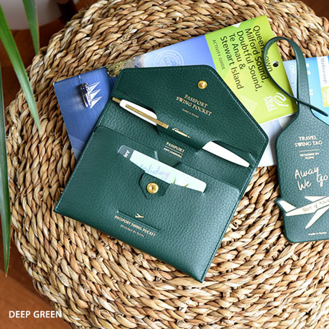 Deep green - Away we go swing RFID blocking passport case