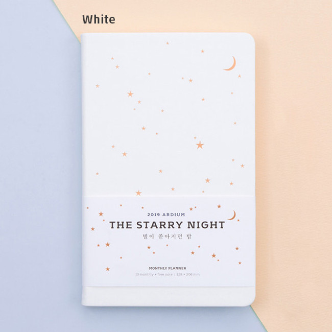 White - 2019 Starry night dated monthly planner