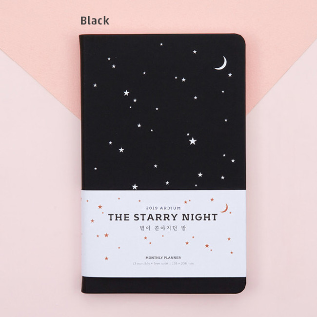 Black - 2019 Starry night dated monthly planner