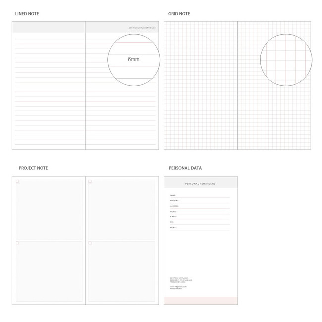 Lined note, Grid note, Project note