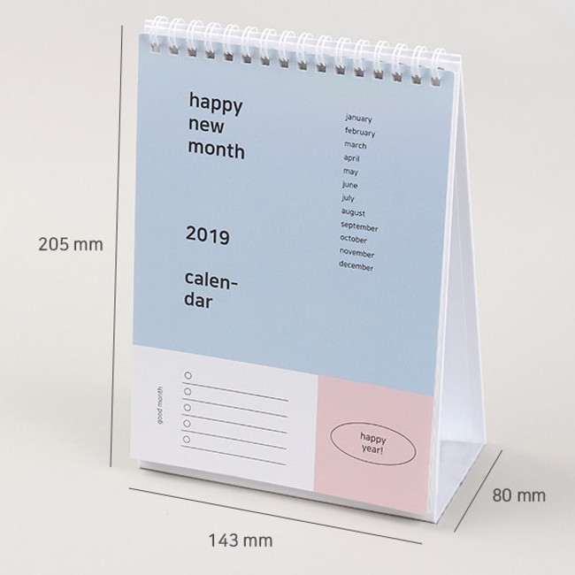 Size of 2019 Happy spiral bound color desk calendar