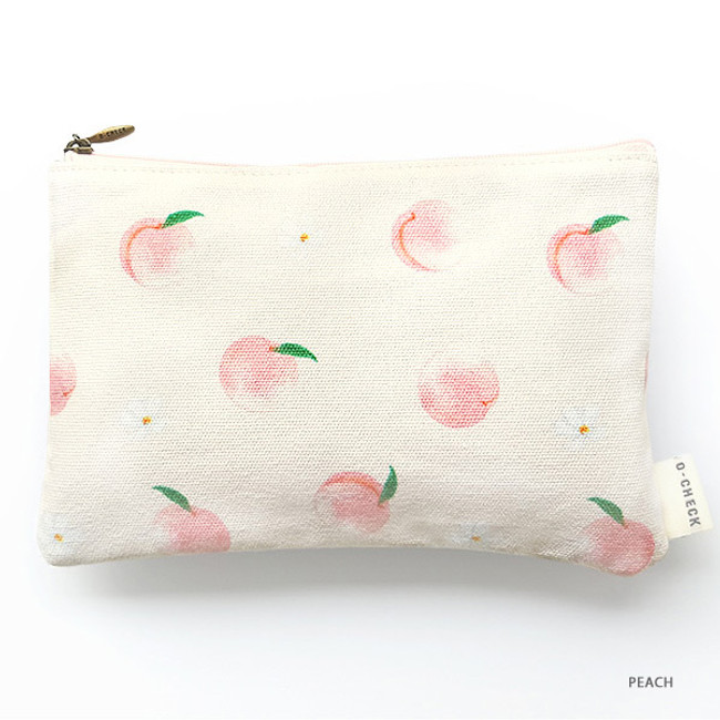 Peach - Pattern medium cotton flat zipper pouch