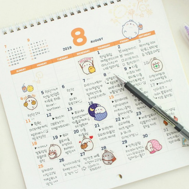 Bookcodi 2019 Molang monthly hanging wall calendar