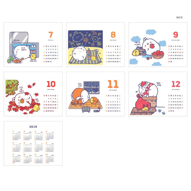 Back - 2019 Molang spiral bound standing desk calendar