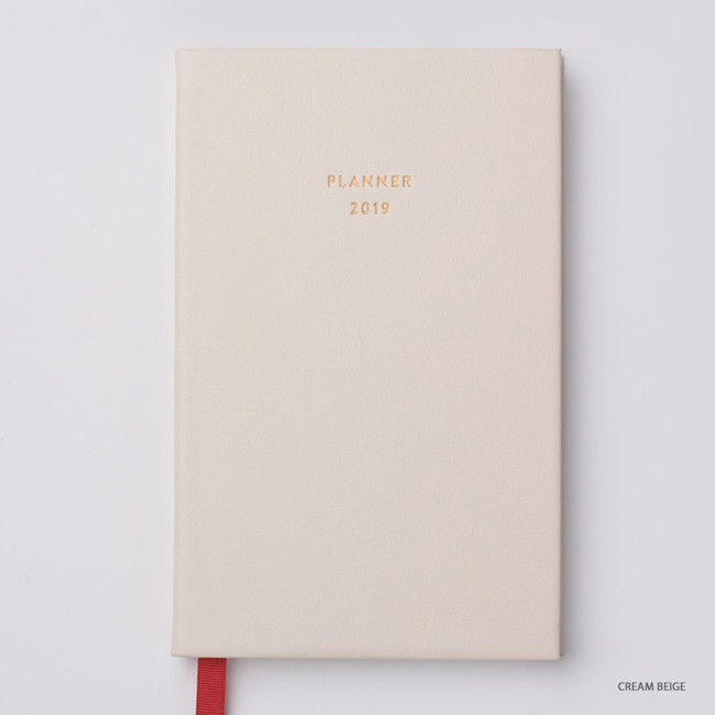 Cream beige - 2019 Red bookmark small dated weekly planner