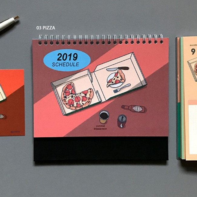 03 Pizza - 2019 Colorful illustration dated monthly desk scheduler
