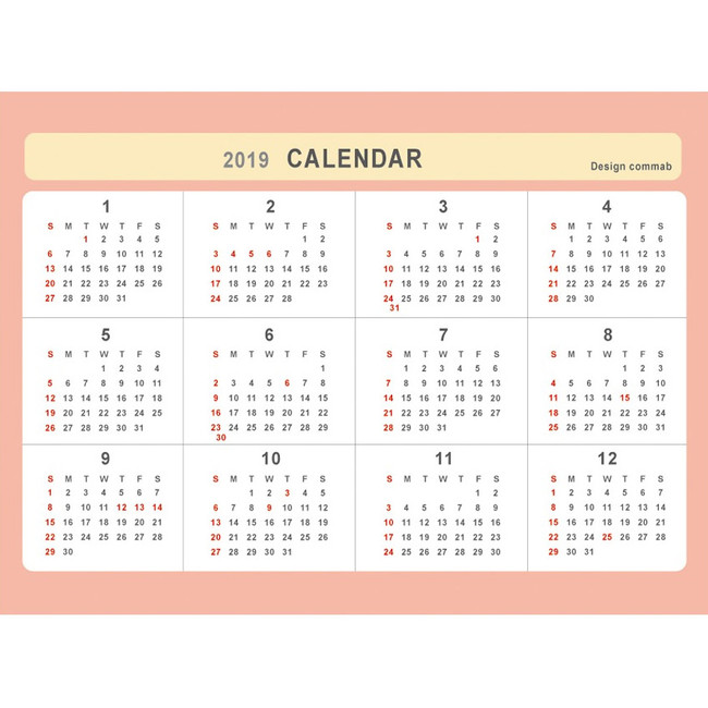Calendar - 2019 Colorful illustration dated monthly desk scheduler