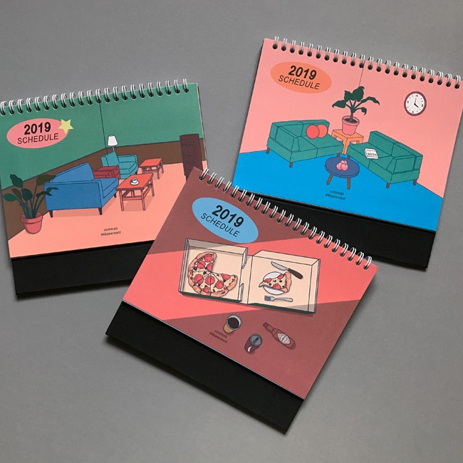 2019 Colorful illustration dated monthly desk scheduler