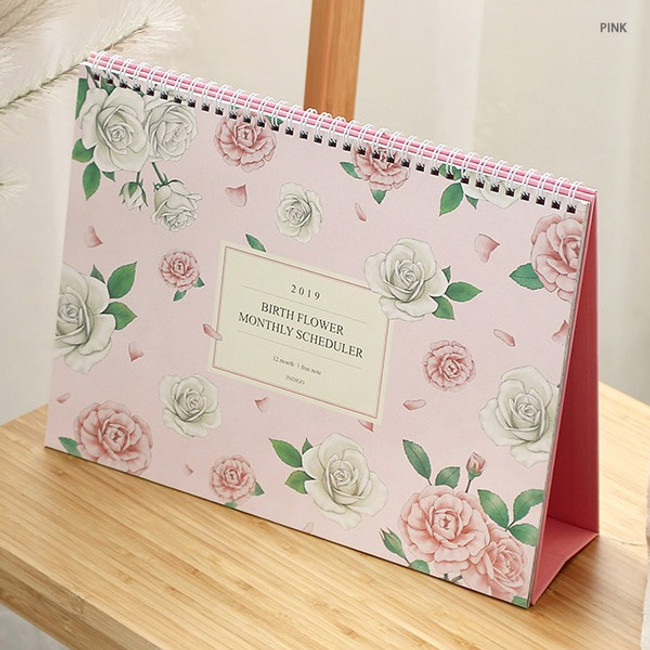 Pink - 2019 Birth flower monthly desk scheduler calendar